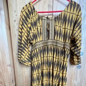 PLENTY by TRACY REESE Anthropologie Saffron Coffee Cutout Flirty Tribal Dress M